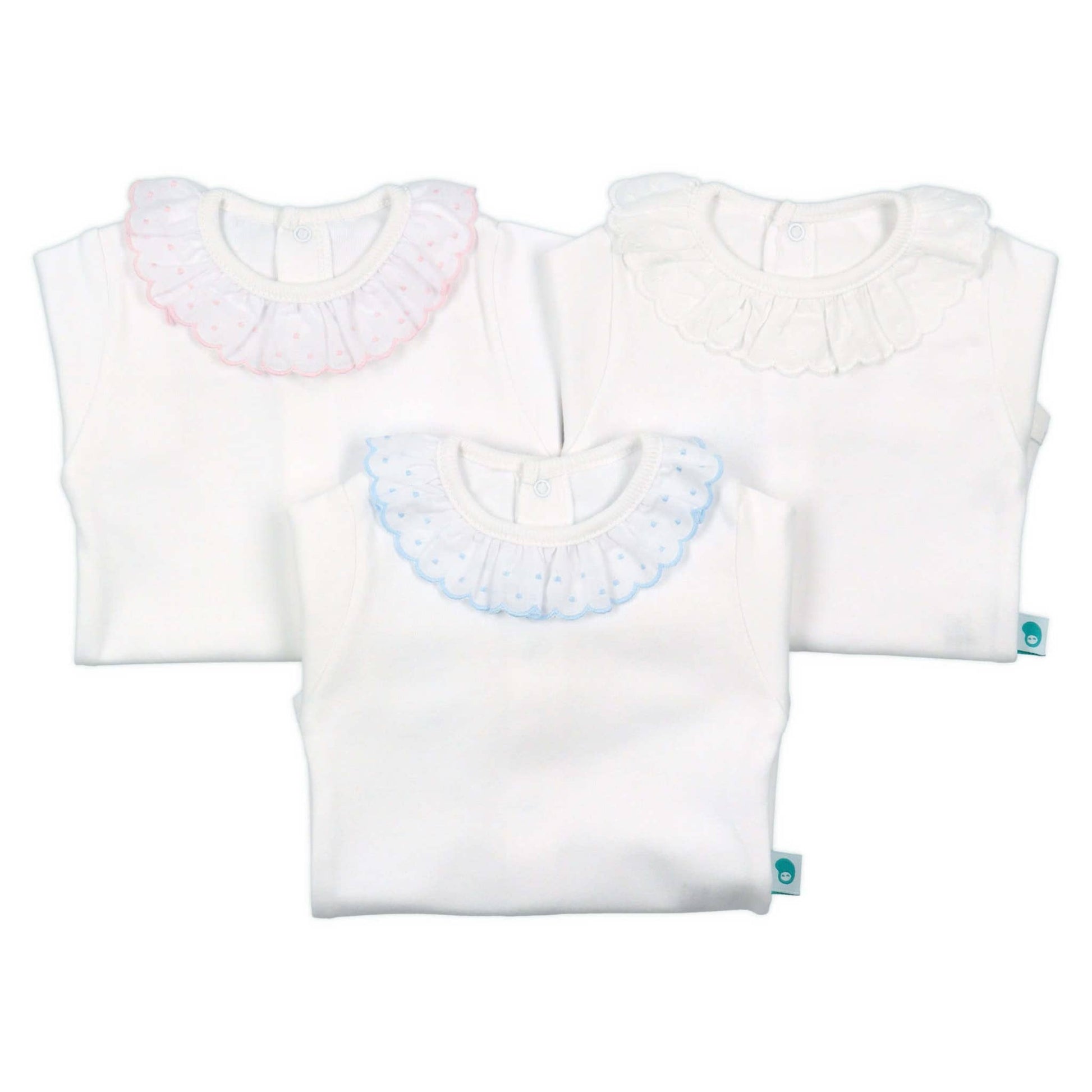 Cotton Baby Bodysuit Onesie with Spanish Lace Collar