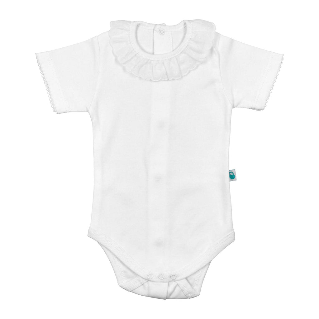 Cotton Baby Bodysuit Onesie with Spanish Lace Collar