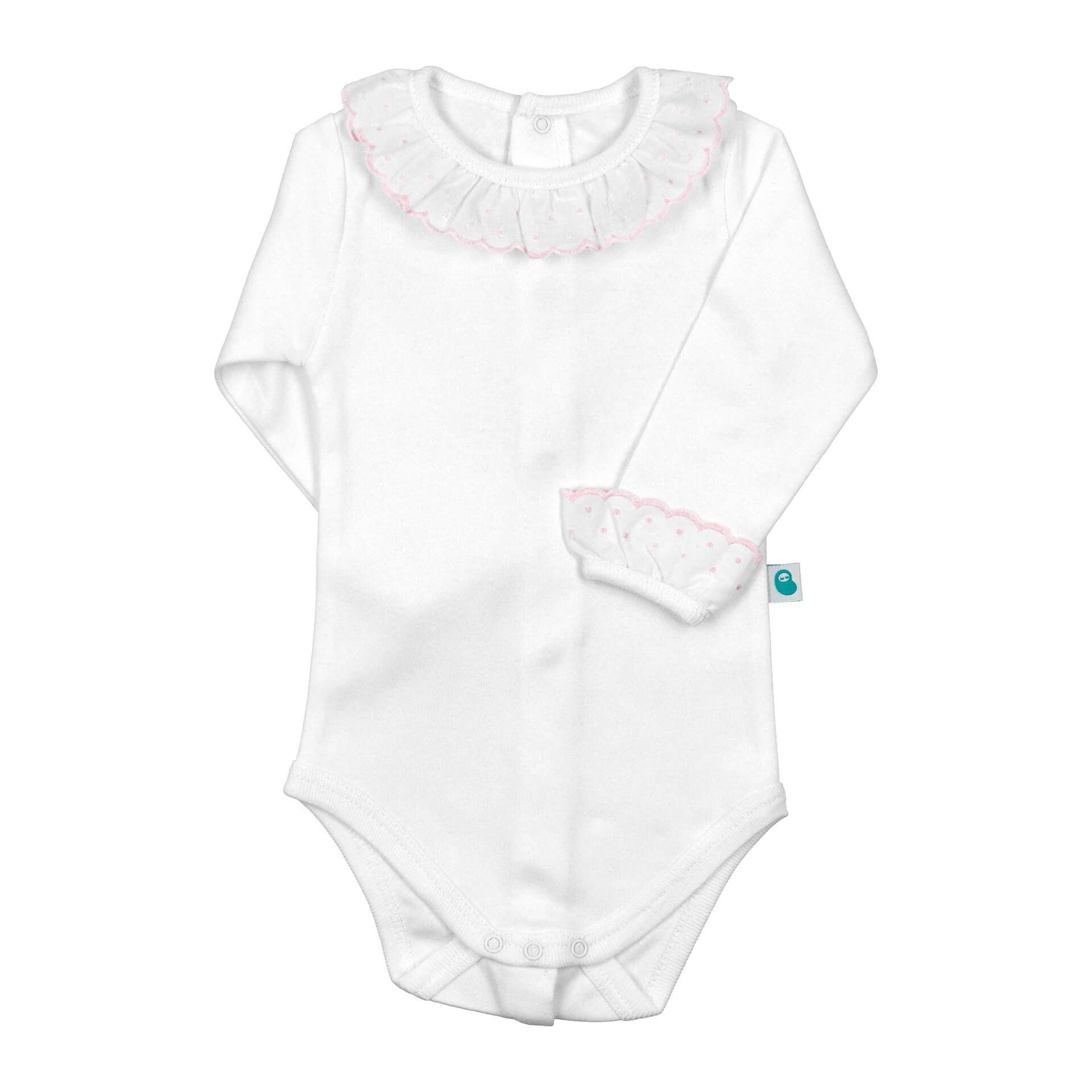 Cotton Baby Bodysuit Onesie with Spanish Lace Collar