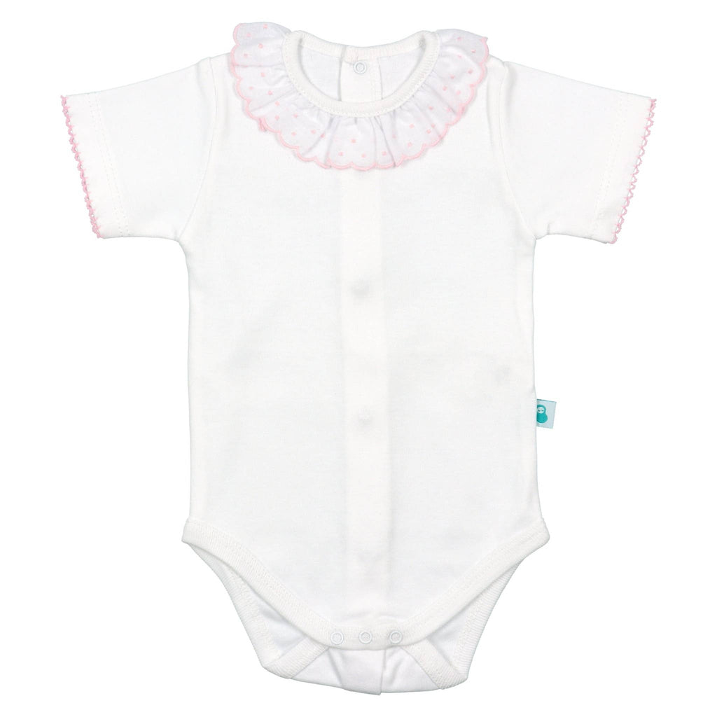 Cotton Baby Bodysuit Onesie with Spanish Lace Collar